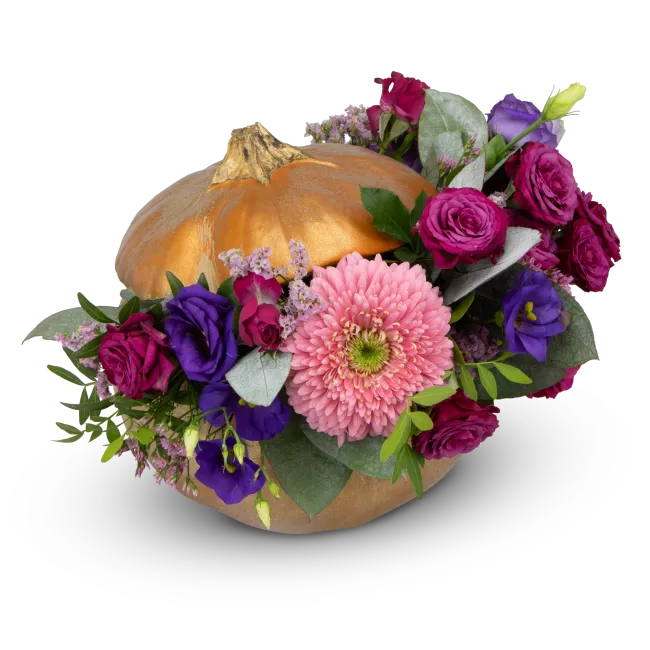 Golden Pumpkin with Flowers